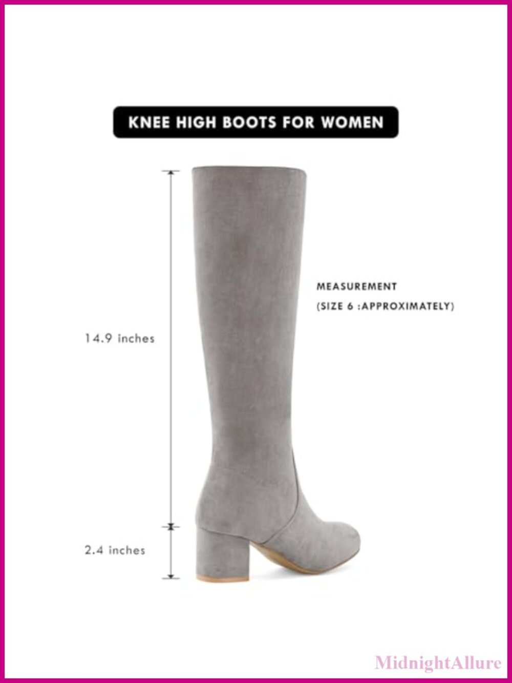 Knee High Boots Chunky Block Heel Faux Suede Comfortable - Picture 4 of 6